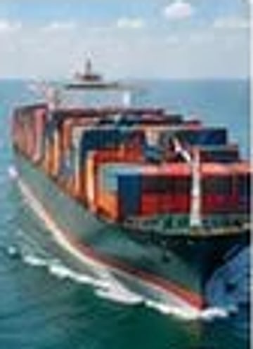 Container ship loaded with export cargo